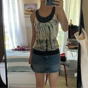 cream, dark brown, & blue y2k tank top